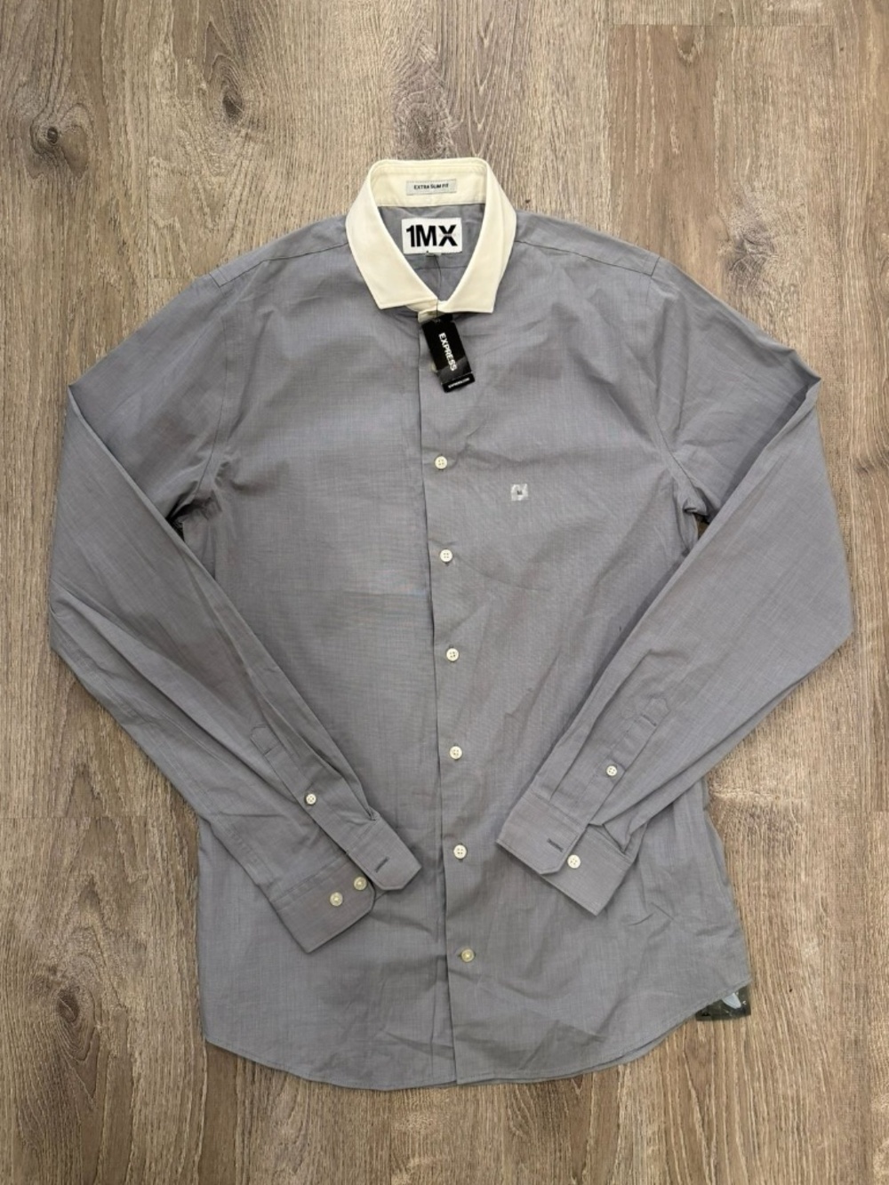 NWT Express 1MX Extra Slim Fit Contrast Collar Dress Shirt Grey Medium